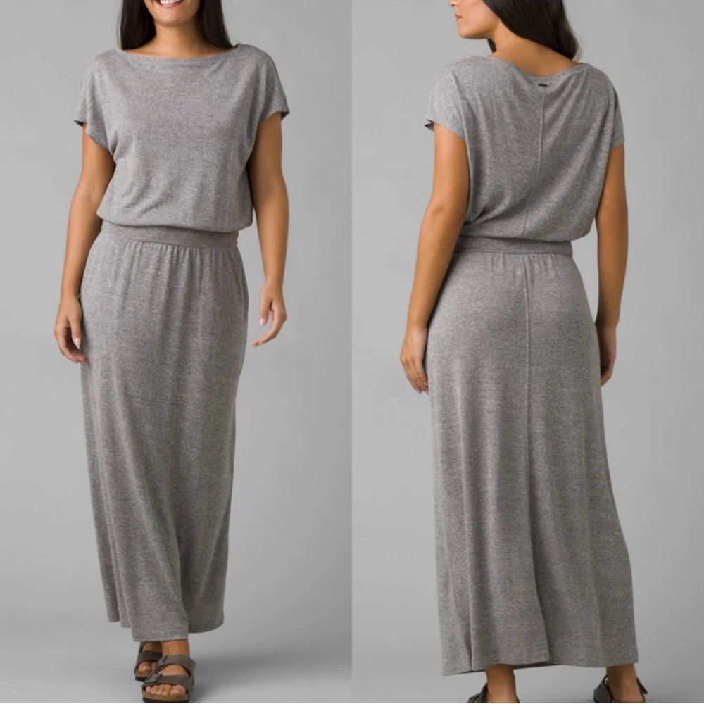 prAna Heather Gray Cozy Up Skyland Jersey Knit Maxi Dress ~ Size Small 💛🍄